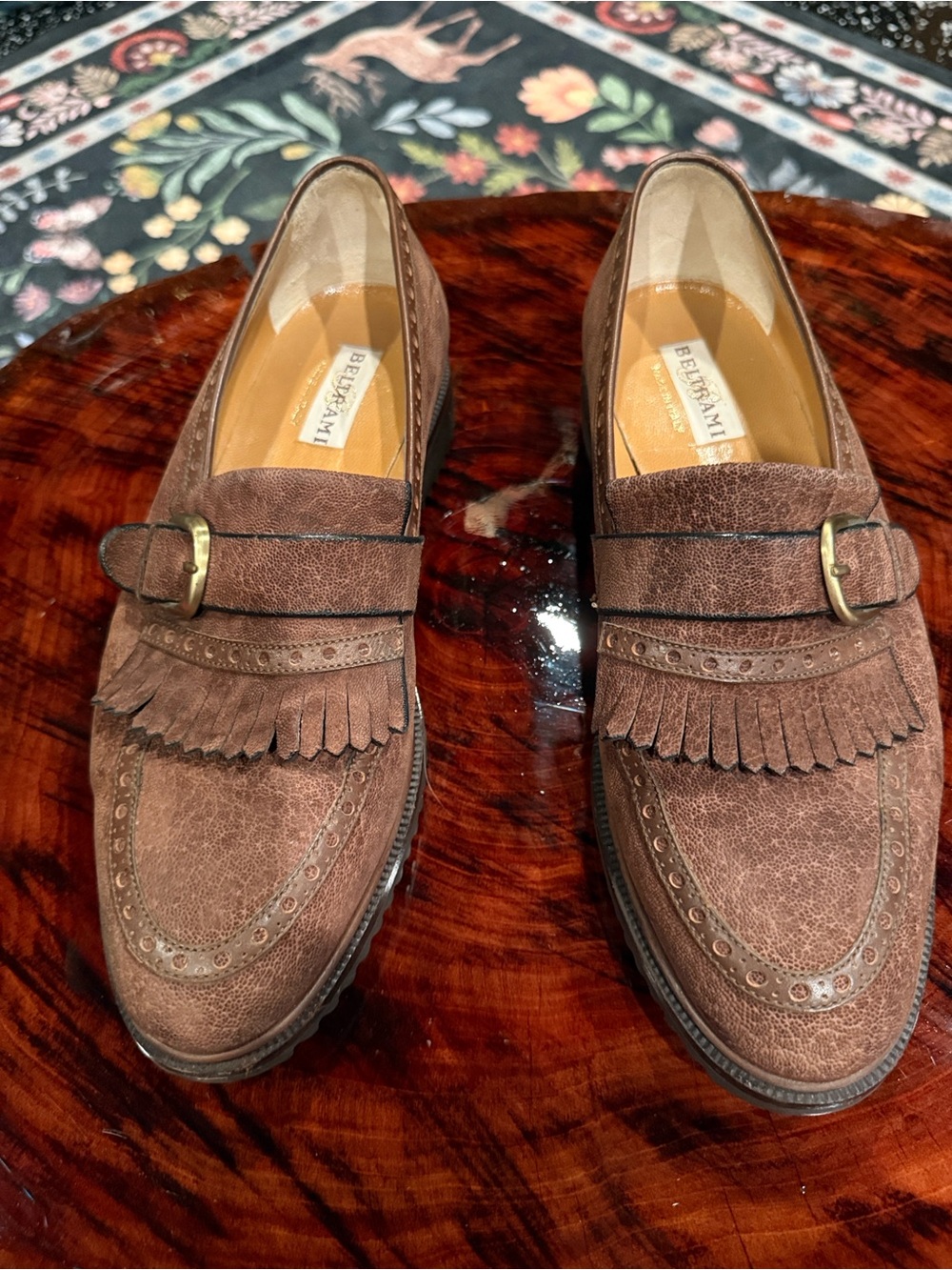 Vintage Brown Leather Fringe Kiltie Loafers for Men